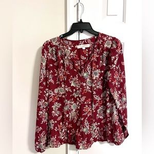 Maroon tie-neck Loft blouse. Excellent used condition